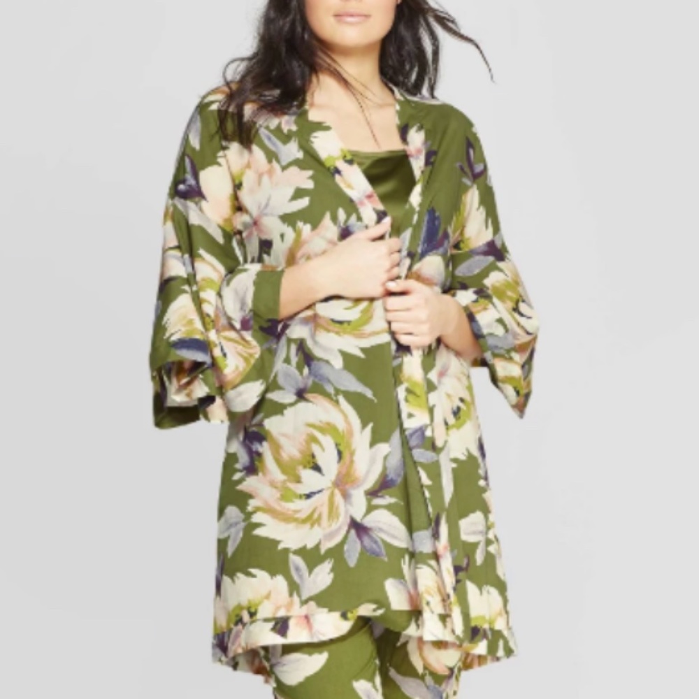 Olive Green Kimono Robe - Picture 7 of 12